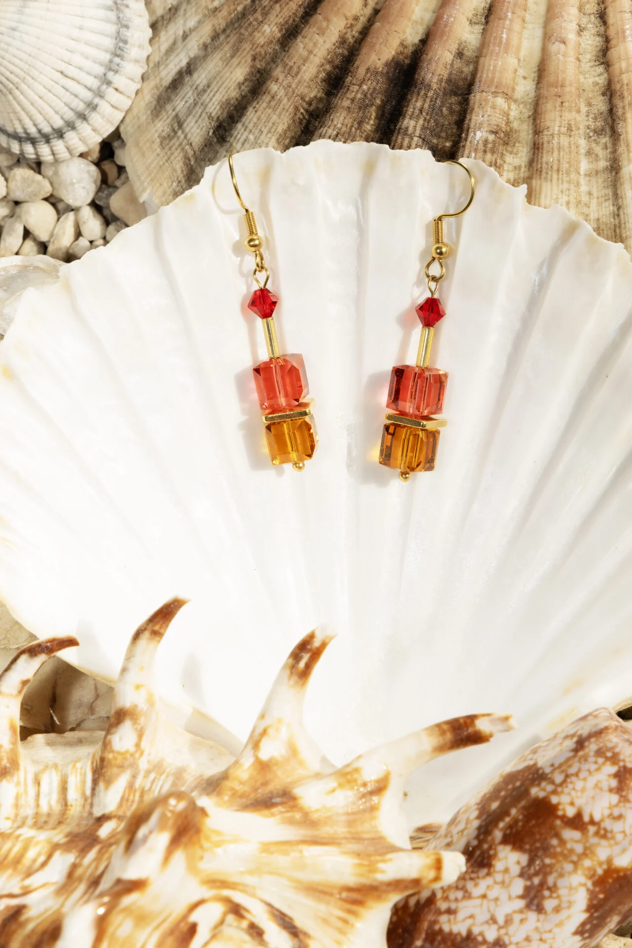 Boucles d'oreilles Éclats de Cristal Orange et Rose