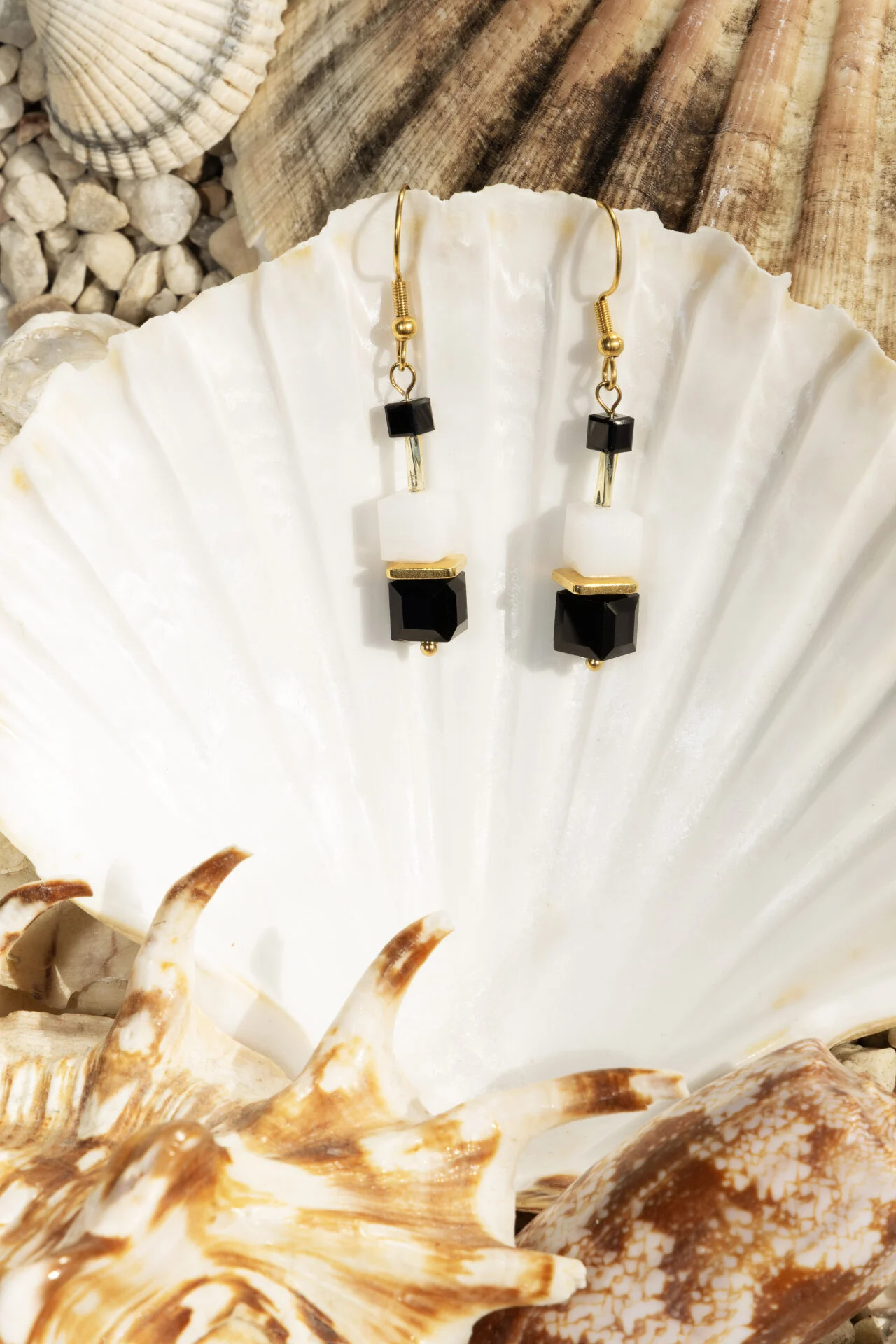 Boucles d'oreilles Éclats de Cristal Blanc-Noir