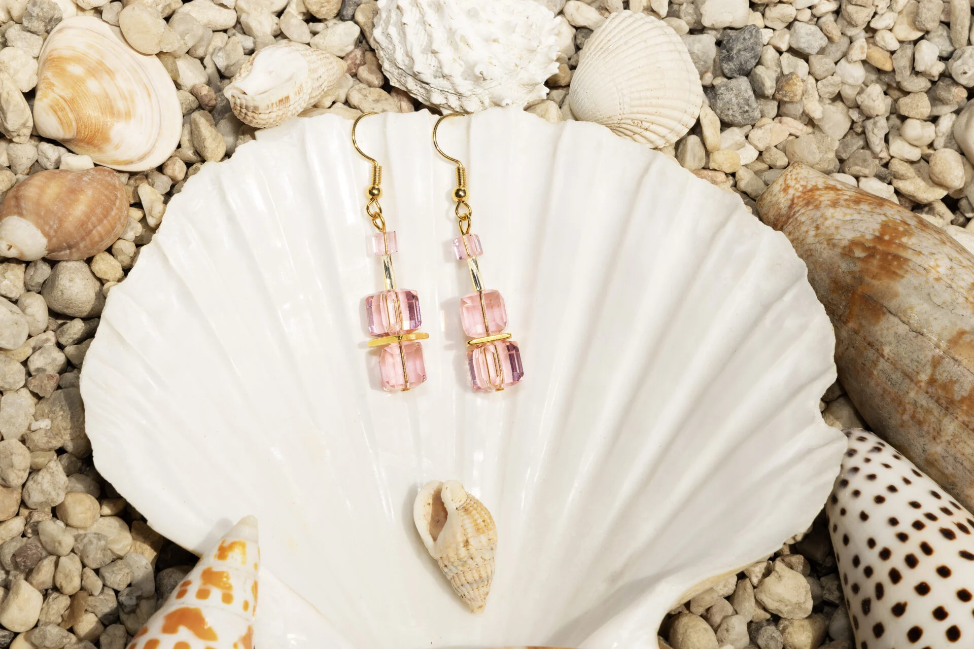 Boucles d’oreilles Éclats de Cristal Rose Poudré